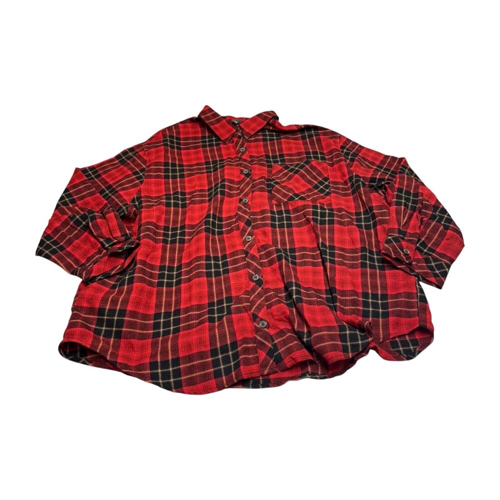 Wild Fable Shacket Women 2XL Red Black Plaid Cotton Pleated Long Sleeve Collared - Picture 1 of 7